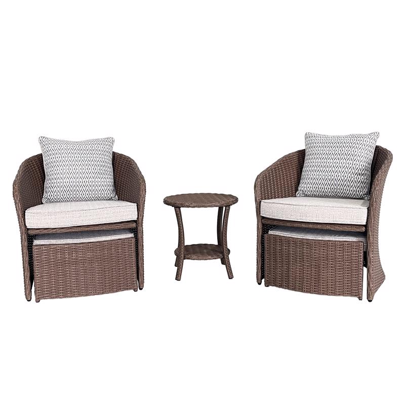 Living Accents Ashton 5 pc Brown Steel Casual Chat Set Gray Reversible Cushion
