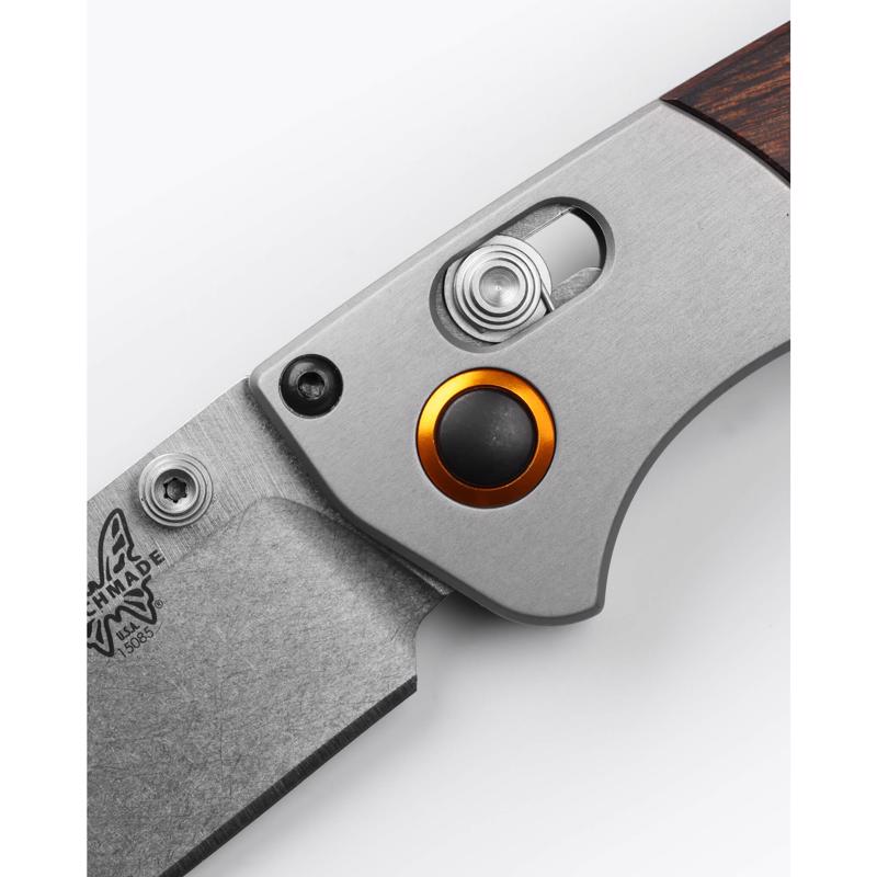 Benchmade Dark Brown Wood S30V Steel > 6 in. Gray Aluminum & Wood Folding Knife