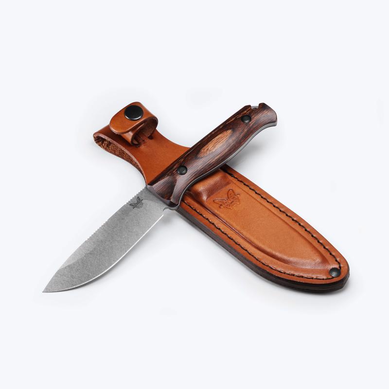 Benchmade Dark Brown Wood S30V Steel > 6 in. Stabilized Wood Fixed Blade Knife