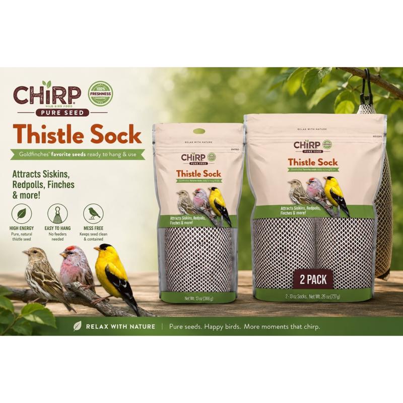 Chirp Pure Seed Thistle 2 Pack Thistle Sock Bird Food Feeder 13 oz