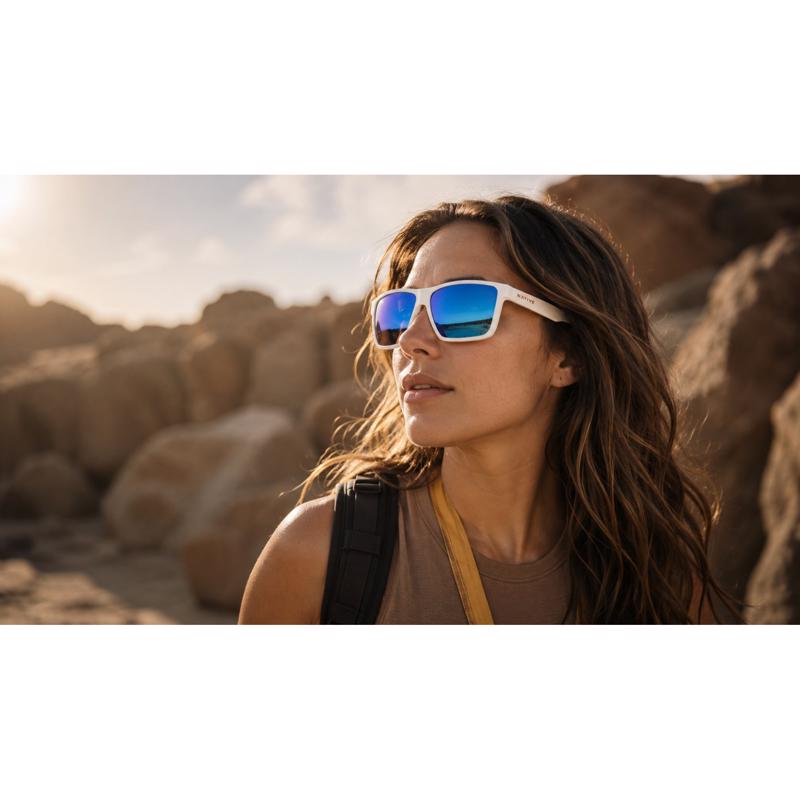 Native Tavern Sunglasses Cloudveil White Frame Blue Reflex Lens Polarized