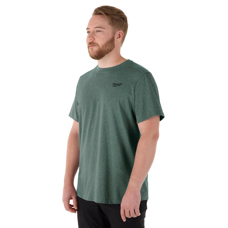Milwaukee Freeflex M Short Sleeve Men's Round Neck Green Hybrid Work Tee Shirt