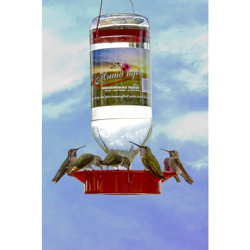 Humdinger Hummingbird 32 oz Glass Bottle Nectar Feeder 8 ports