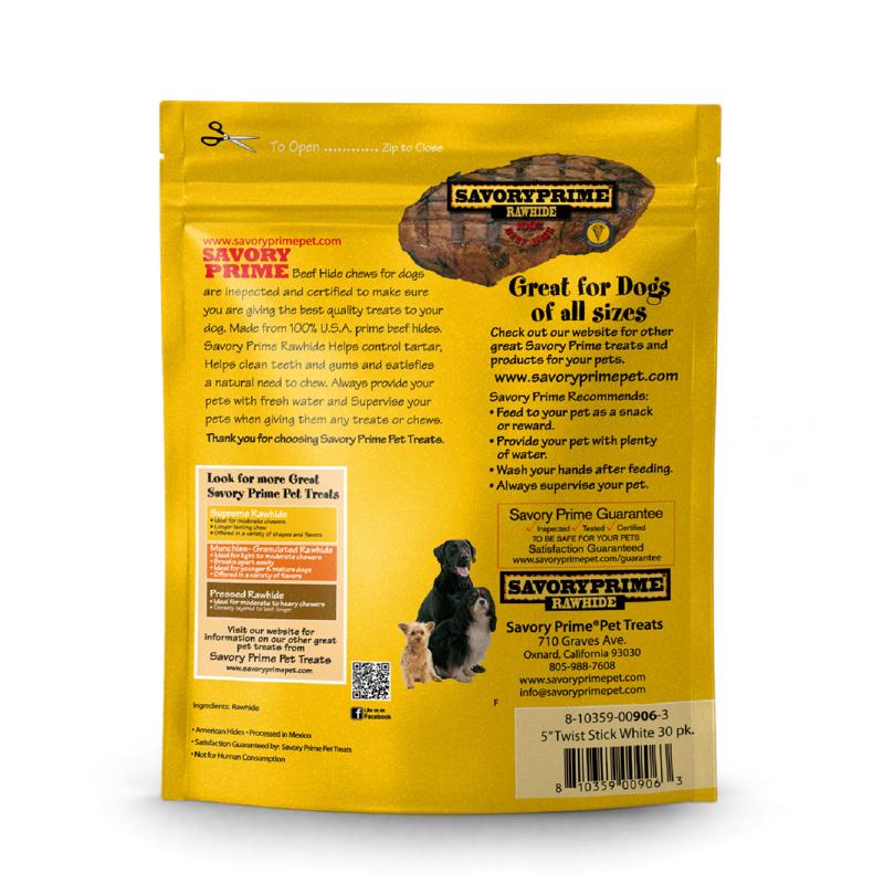 Savory Prime Munchy Dog Stix Medium Adult Rawhide Twists Natural 5 in. L 30 pk