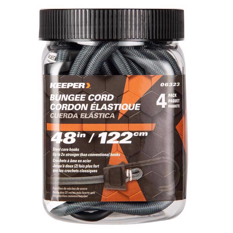 Keeper Black/Gray Bungee Cord 48 in. L X 0.374 in. 4 pk