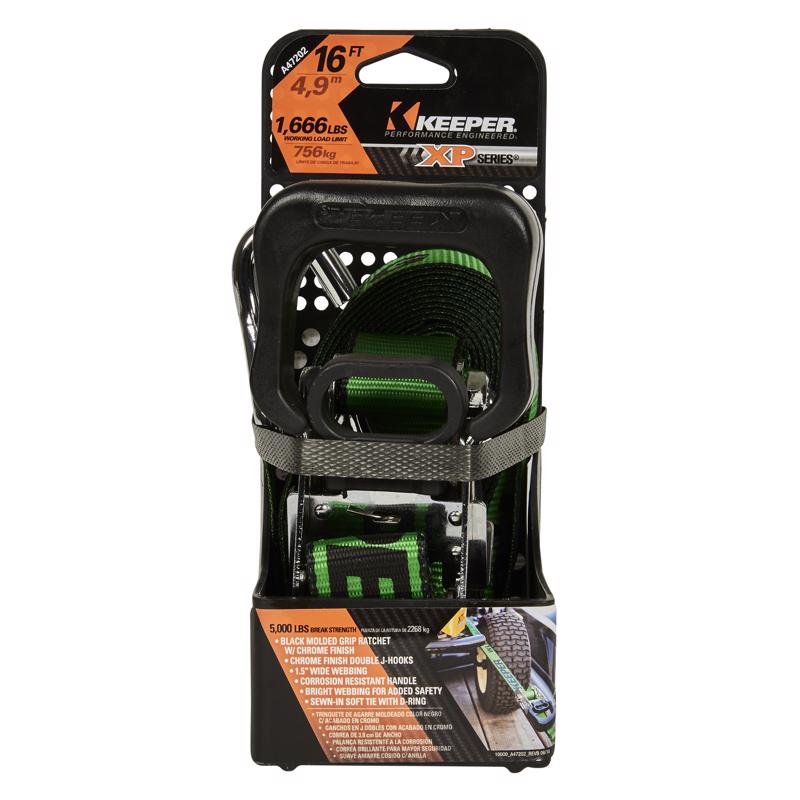 Keeper 1.5 in. W X 16 ft. L Green Ratchet Tie Down Strap 1666 lb 1 pk