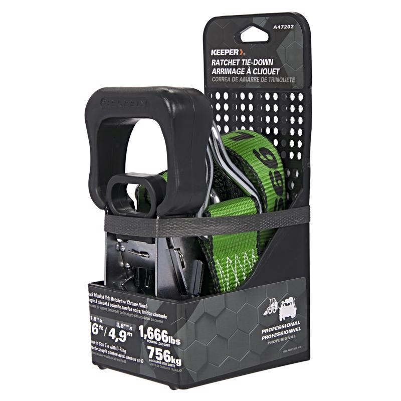 Keeper 1.5 in. W X 16 ft. L Green Ratchet Tie Down Strap 1666 lb 1 pk