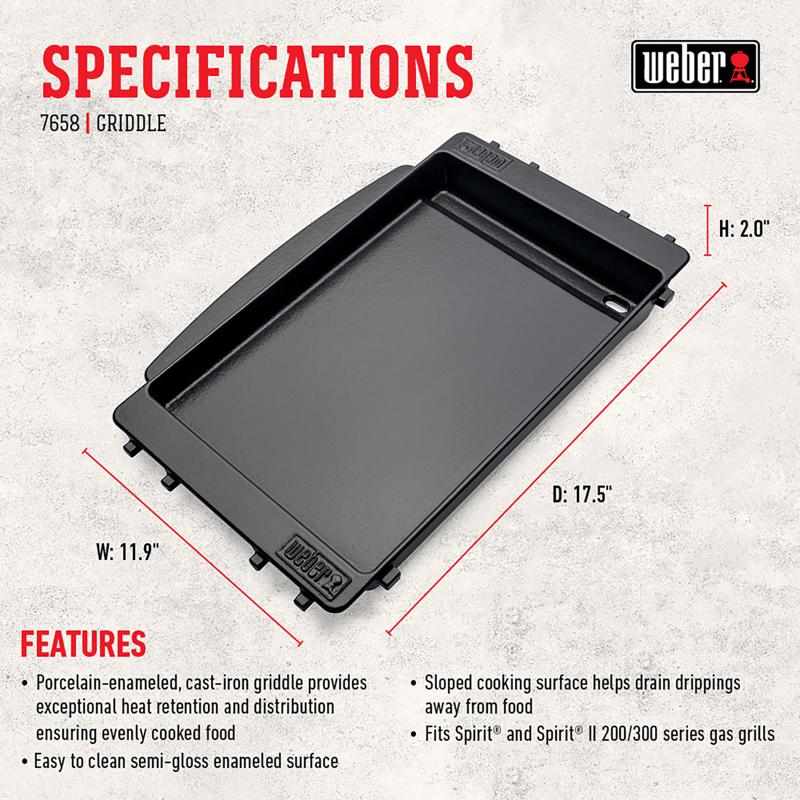 Weber Spirit Cast Iron/Porcelain Grill Top Griddle 11.6 in. L X 16.8 in. W 1 pk