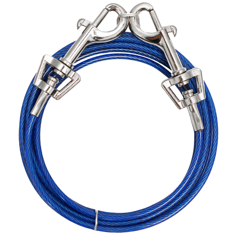 PDQ Blue / Silver Tie-Out Vinyl Coated Cable Dog Tie Out Medium