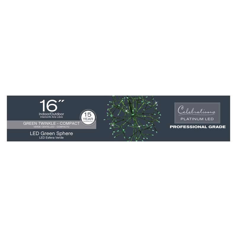 Celebrations Platinum LED Green Shimmer Sphere 16 in. Hanging Decor