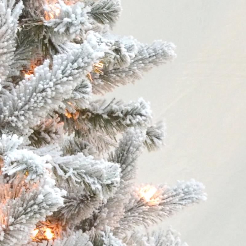 Celebrations 7-1/2 ft. Slim Incandescent 300 lights Flocked Fir Christmas Tree