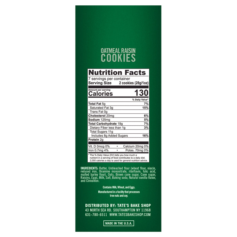 Tate's Bake Shop Oatmeal Raisin Cookies 7 oz Bagged