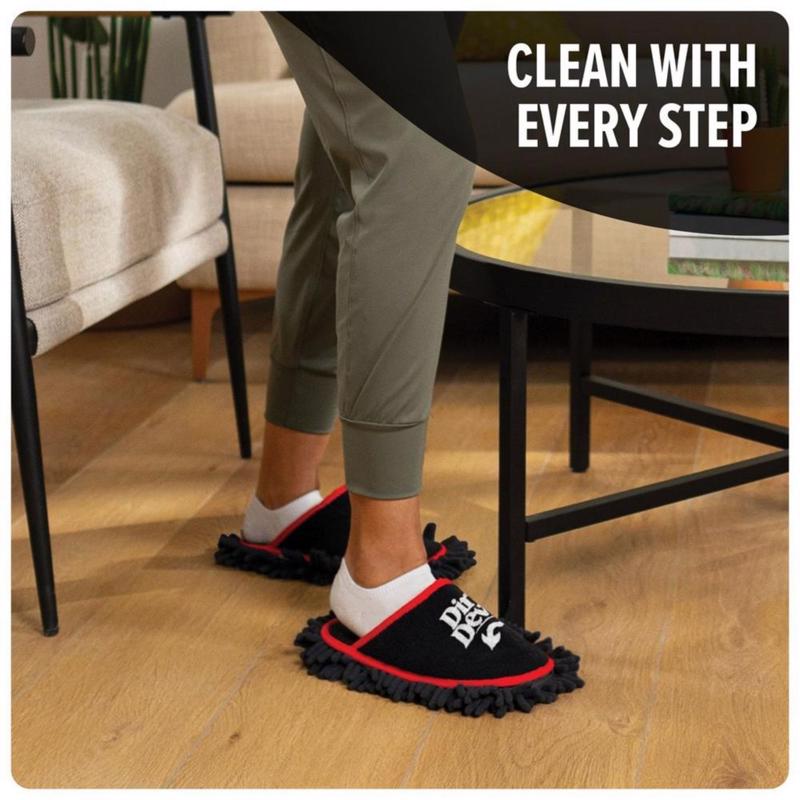 Dirt Devil Cleaning Slippers, Flexible Detachable Microfiber Washable Dusting Shoes, for Hard Floors and Baseboards, MD95000, Black