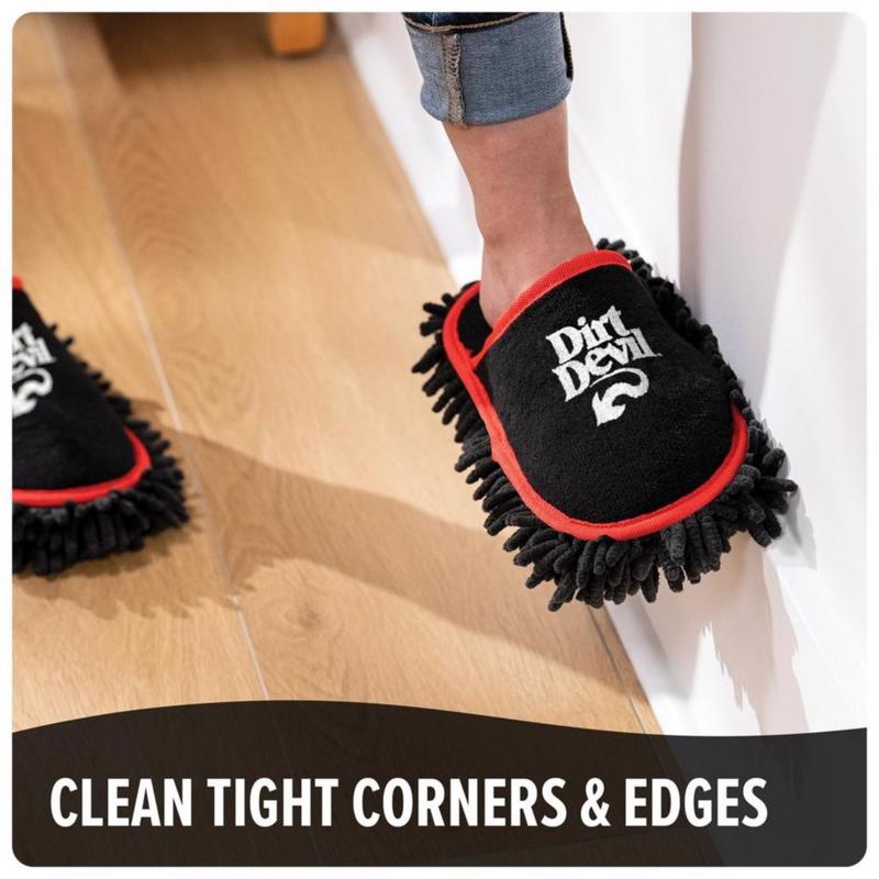 Dirt Devil Cleaning Slippers, Flexible Detachable Microfiber Washable Dusting Shoes, for Hard Floors and Baseboards, MD95000, Black