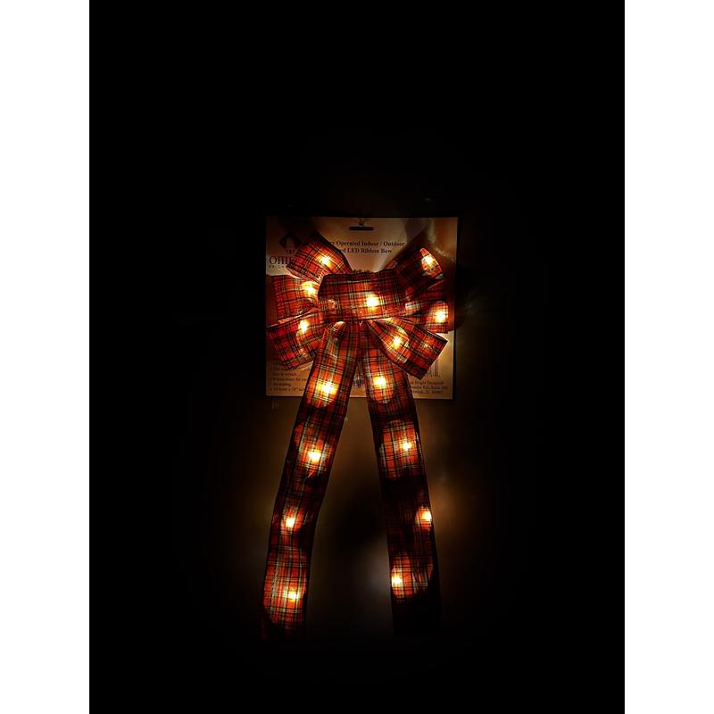 Lin-Con Marketing Omega Bright Designs 10 in. D X 1.5 ft. L LED Prelit Warm White Plaid Bow Garland