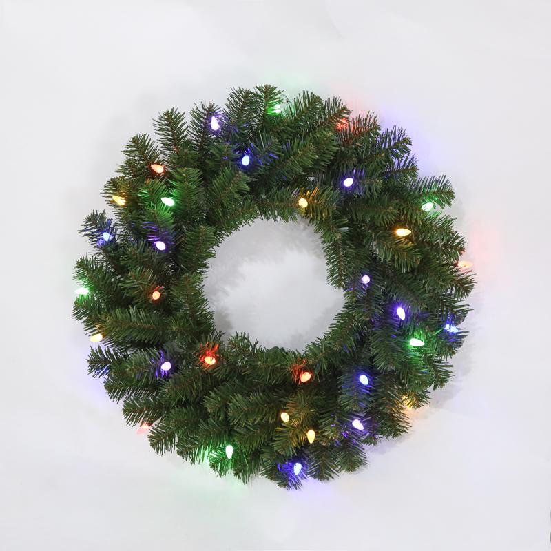 Celebrations 24 in. D LED Prelit Multicolored LED and Multi-Function Northern Pine Wreath