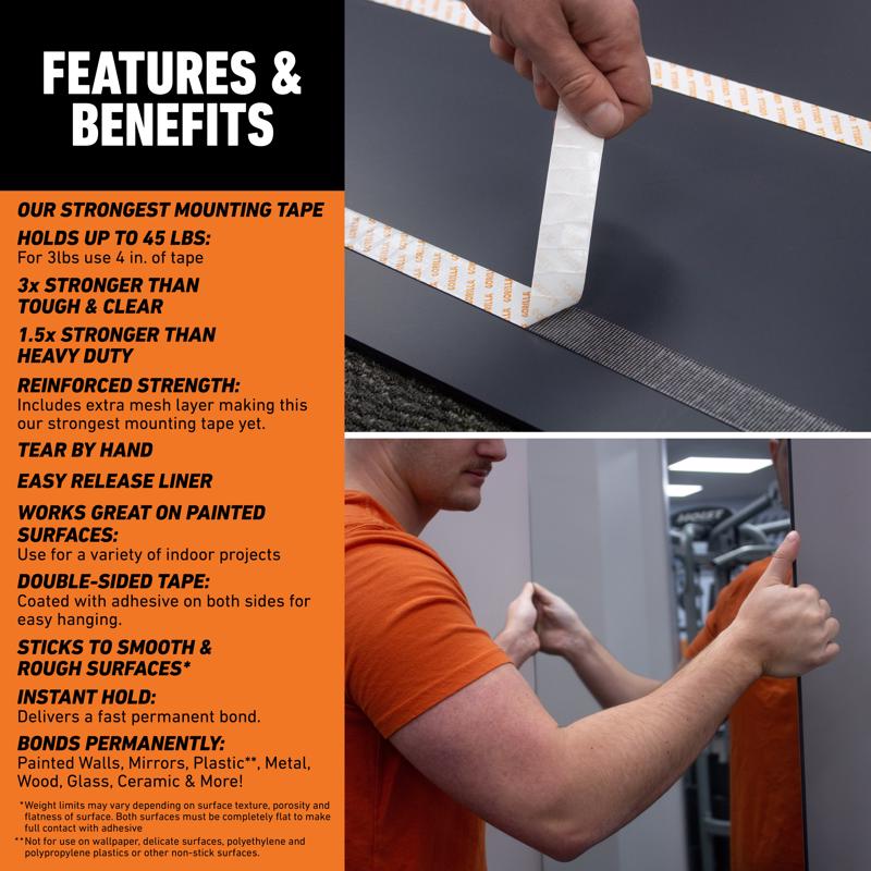 Gorilla 60 in. L X 1 in. W Double-Sided Mounting Tape