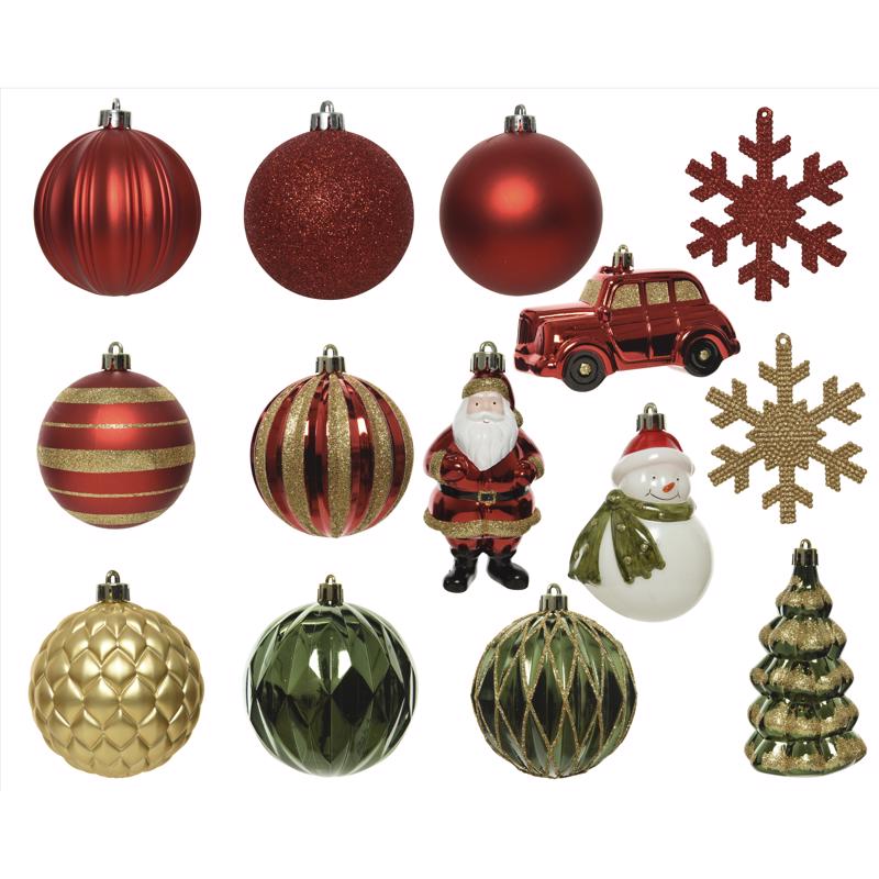 Decoris Red/Green/Gold Shatterproof Ornaments