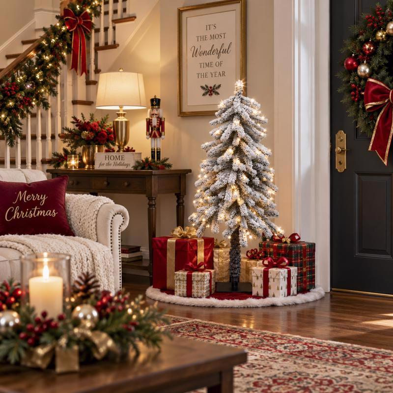 Celebrations 4 ft. Full LED 50 ct Snowy Alpine Entrance Tree