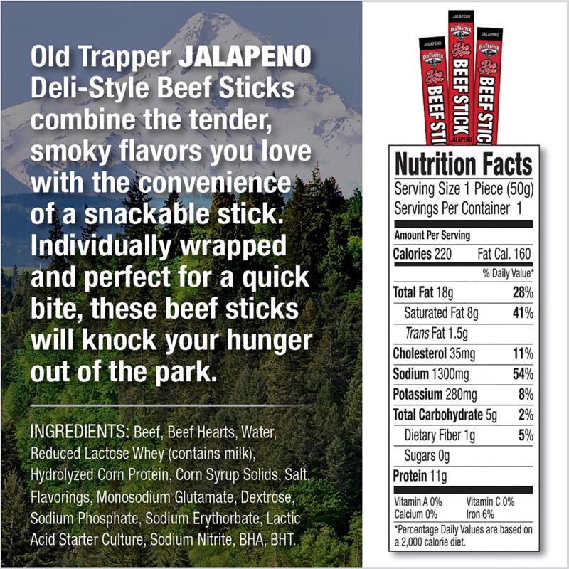 Old Trapper Jalapeno Beef Stick 1.75 oz Shrink Wrapped