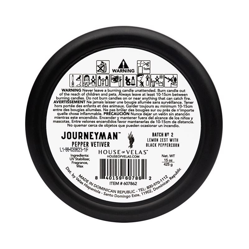 House of Velas Journeyman Black Black Pepper Vetiver Scent Candle 15 oz
