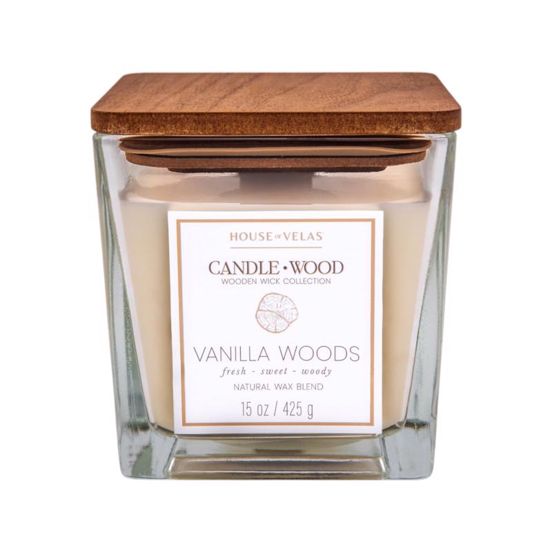 House of Velas Candlewood White Vanilla Woods Scent Candle 15 oz
