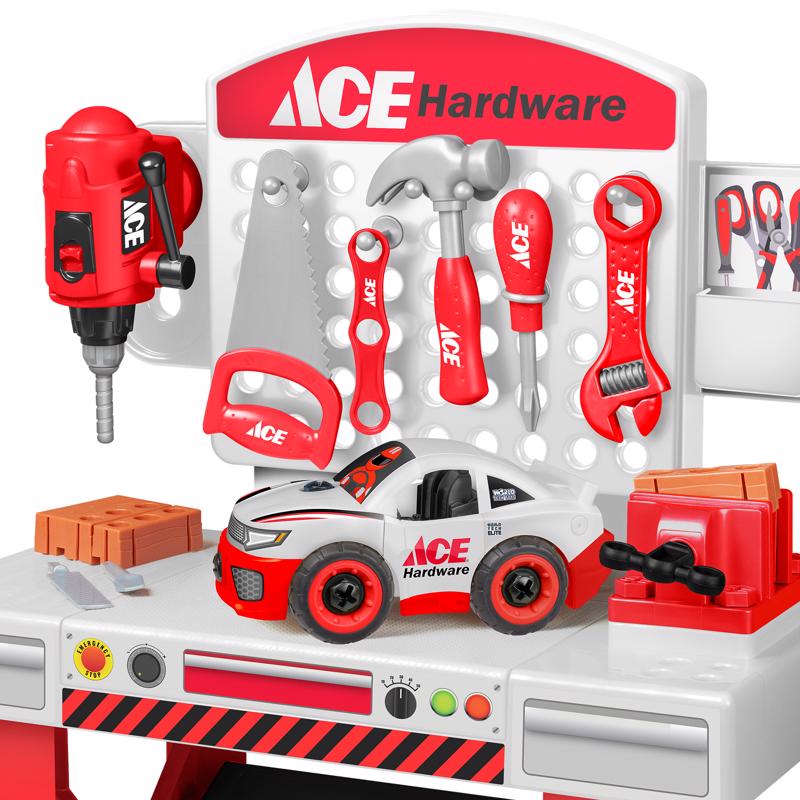 ACE Tool Bench With Take Apart Car Pretend Play Set White/Red