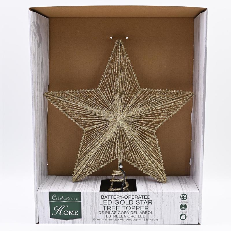 Celebrations LED Warm White Star Tree Topper 14 in.