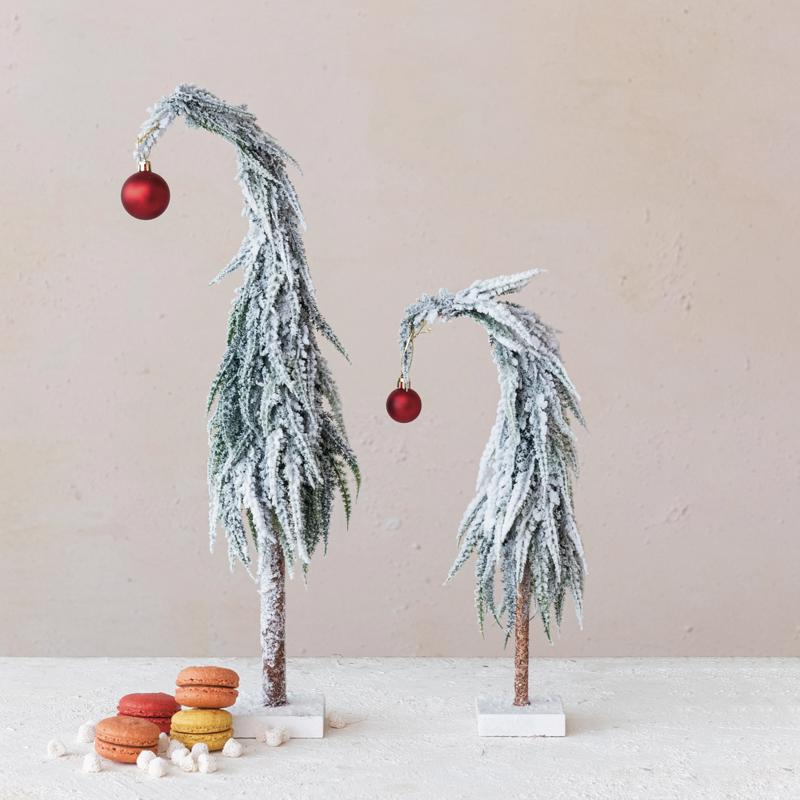 Creative Co-Op Faux Leaning Evergreen Tree with Red Ball Table Decor 14 in.