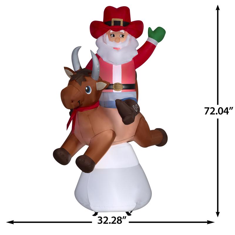 Santa Bucking on Bull Scene Santa Bull 72 in. Inflatable