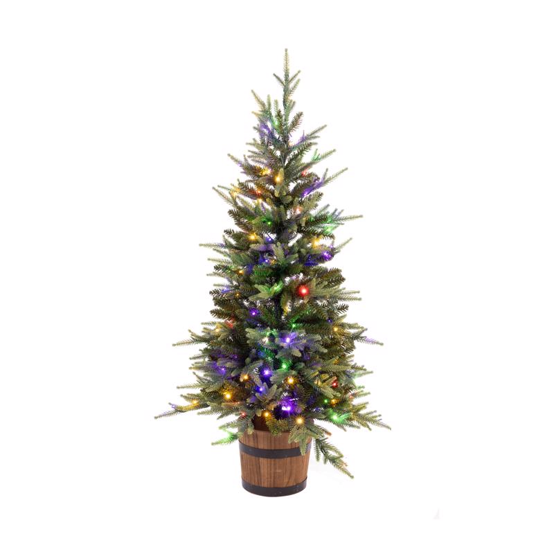 Celebrations 4 ft. Full LED 150 ct Maclura Pine Sparkle w/Barrel Stand Christmas Tree
