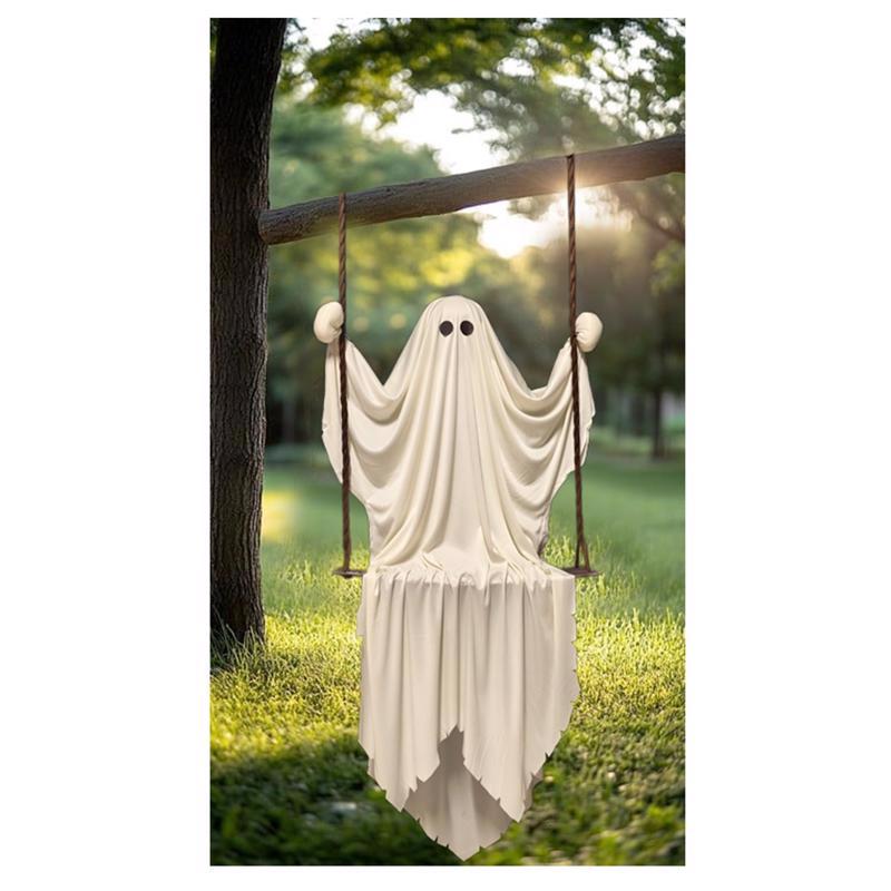 Fun World 48 in. Ghost on a Swing Halloween Decor