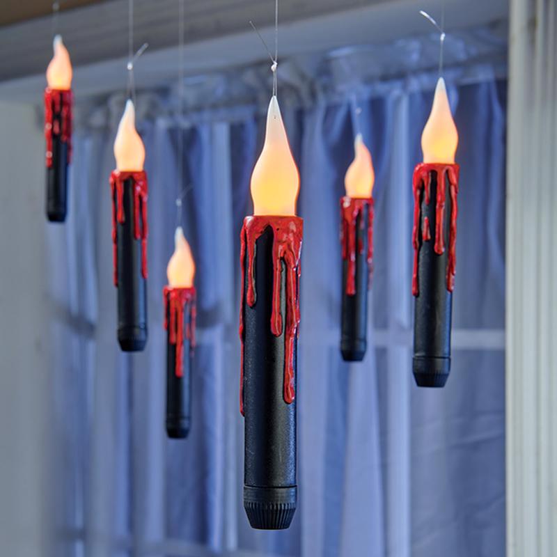 Celebrations Orange 6 ct 7 in. LED Iridescent Candles with Red Dripping Blood Candle