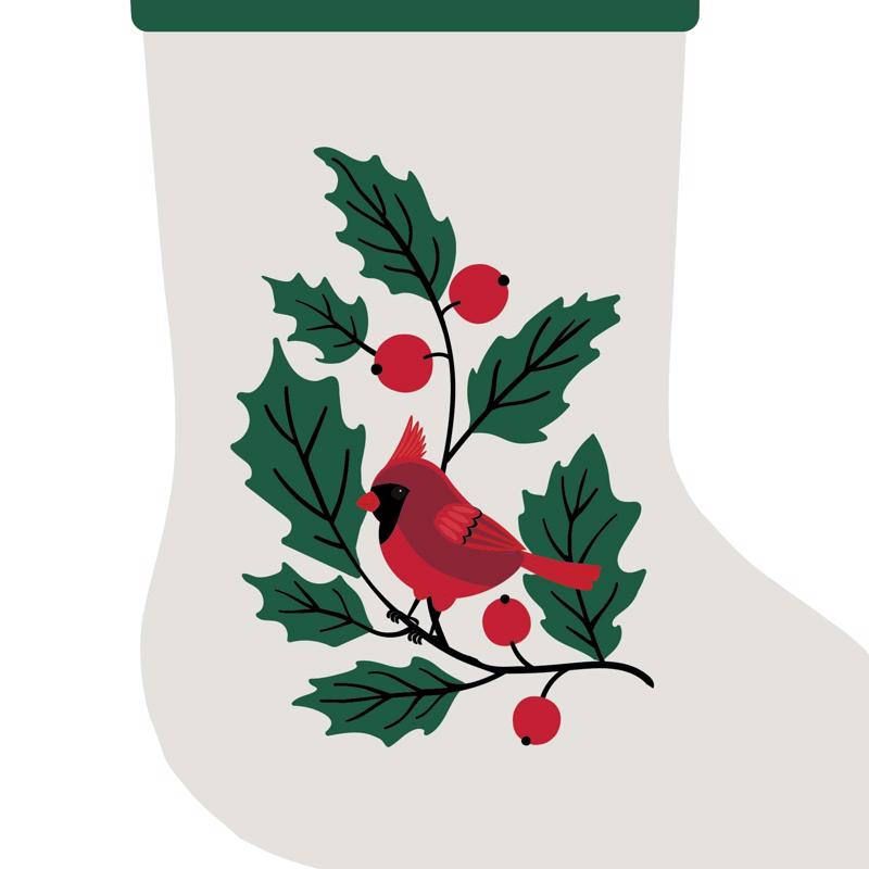 Celebrations Cardinal Applique Christmas Stocking