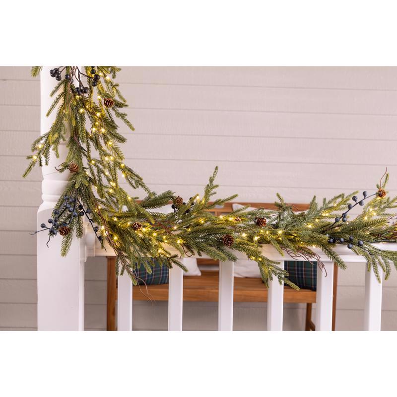 Celebrations 6 ft. L LED Warm White Rustic Norfolk With Berries and Pinecones Garland