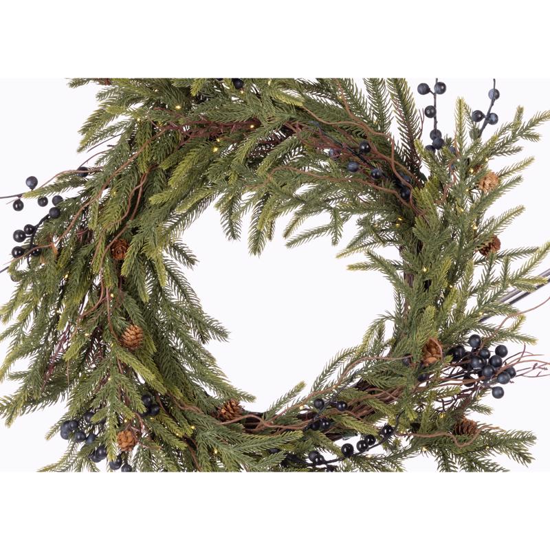 Celebrations 26 in. D LED Warm White Rustic Norfolk with Berries and Pinecones Wreath