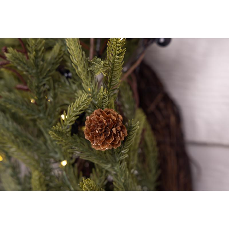 Celebrations 26 in. D LED Warm White Rustic Norfolk with Berries and Pinecones Wreath