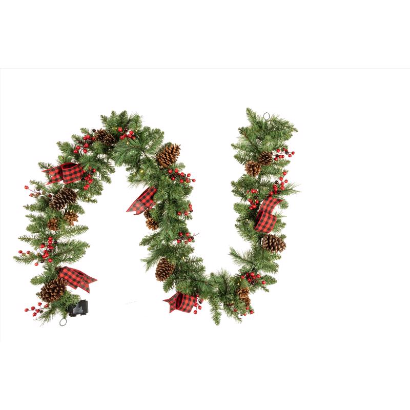 Celebrations 12 in. D X 9 ft. L LED Multicolored/Warm White Plaid Bow Garland
