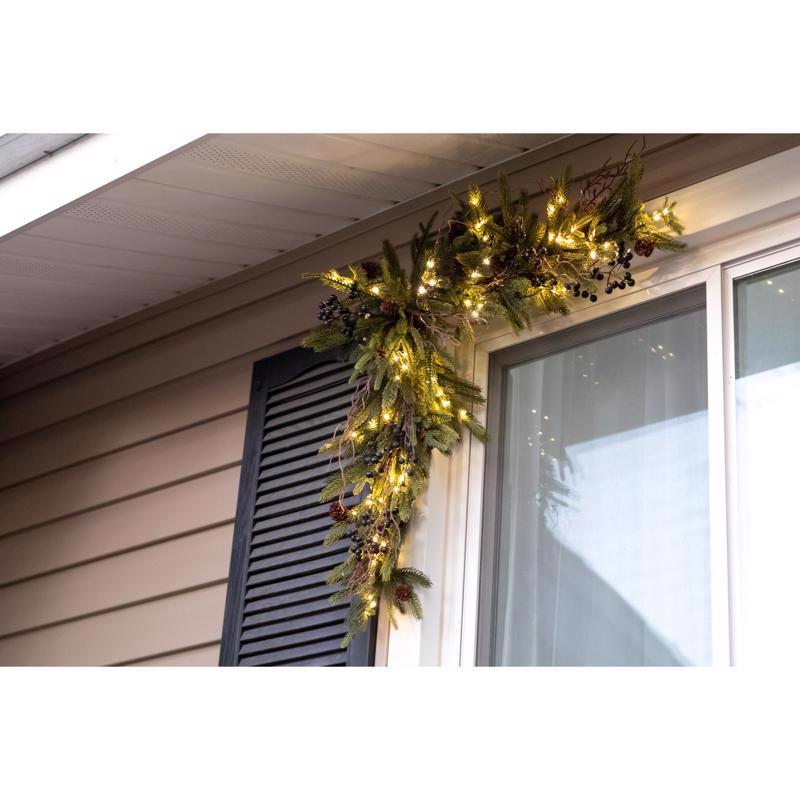 Celebrations 2 ft. L LED Warm White Rustic Norfolk With Berries and Twigs Corner Garland