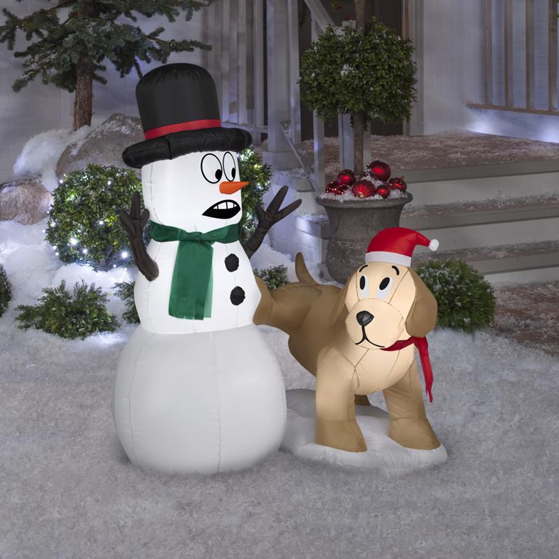 Gemmy Christmas Golden Retriever w/Snowman Scene 48 in. Inflatable