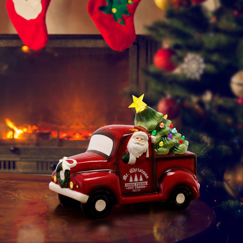 Mr. Christmas LED Santa Truck Table Decor 9 in.