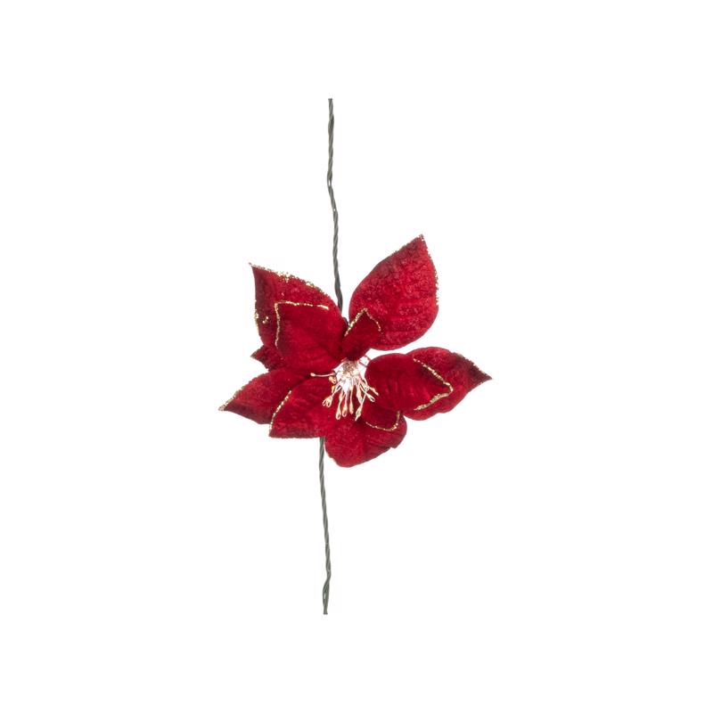 Celebrations LED Warm White Red Poinsetta Garland Hanging Decor 4.5 in.