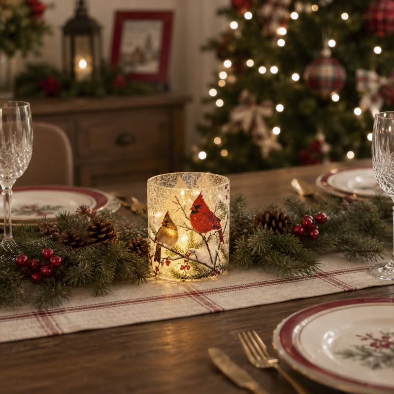 Gerson Lighted Glass Holiday Cardinal Luminary 5 in.