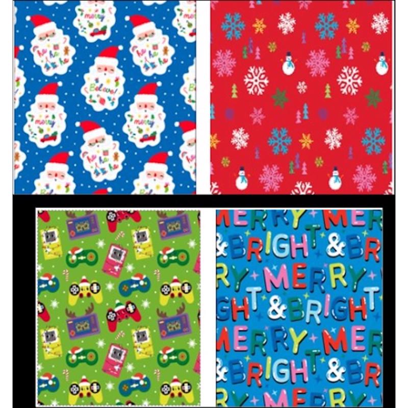 Paper Images Juvenille Assorted Santa/Snowman/Gaming/Merry and Bright Gift Wrap
