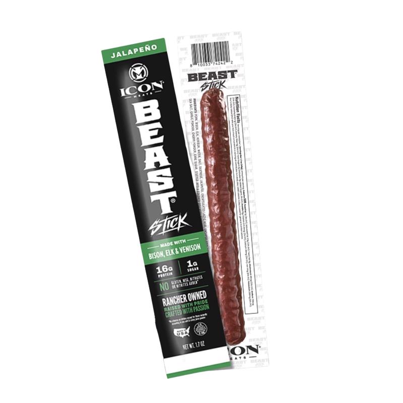 ICON Meats Beast Bison, Elk and Venison Jalapeno Sticks 1.7 oz Pouch