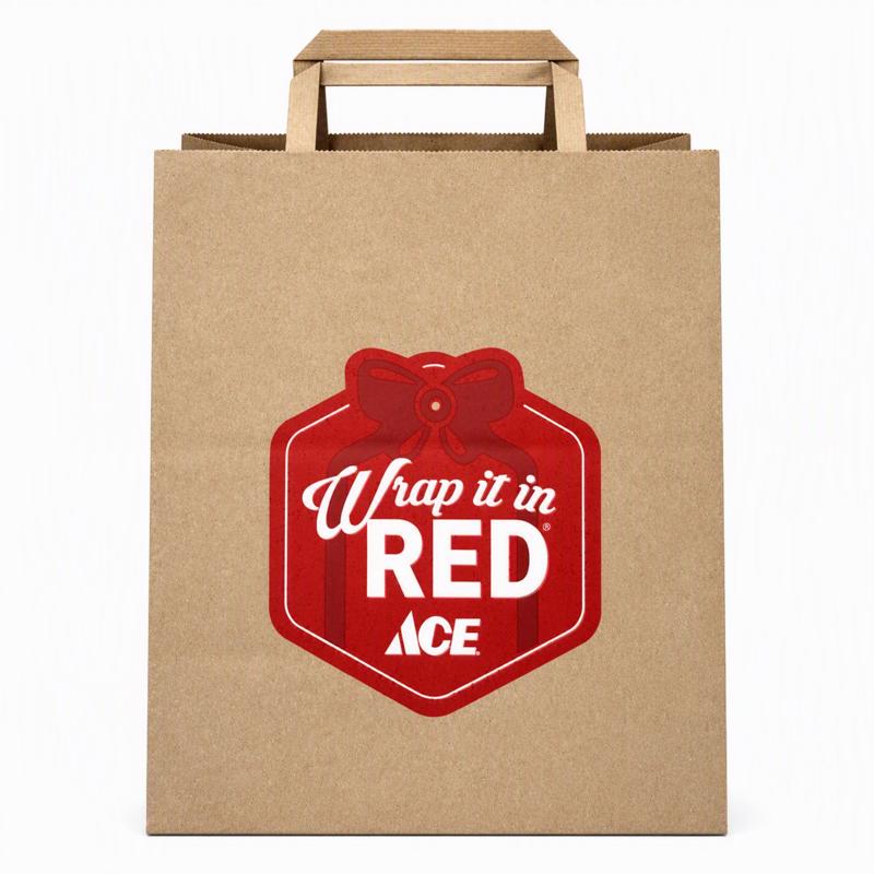 Ace Logo Recycled Paper Brown Shopping Bag with Handles 250 pk 12 in. H X 7 in. W X 10 in. L Wrap it