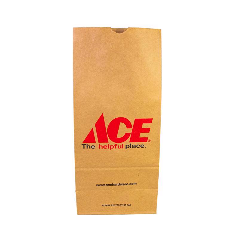 Ace Logo Recycled Paper Brown Shopping Bag 500 pk 16.125 in. H X 5.3125 in. W X 8.25 in. L