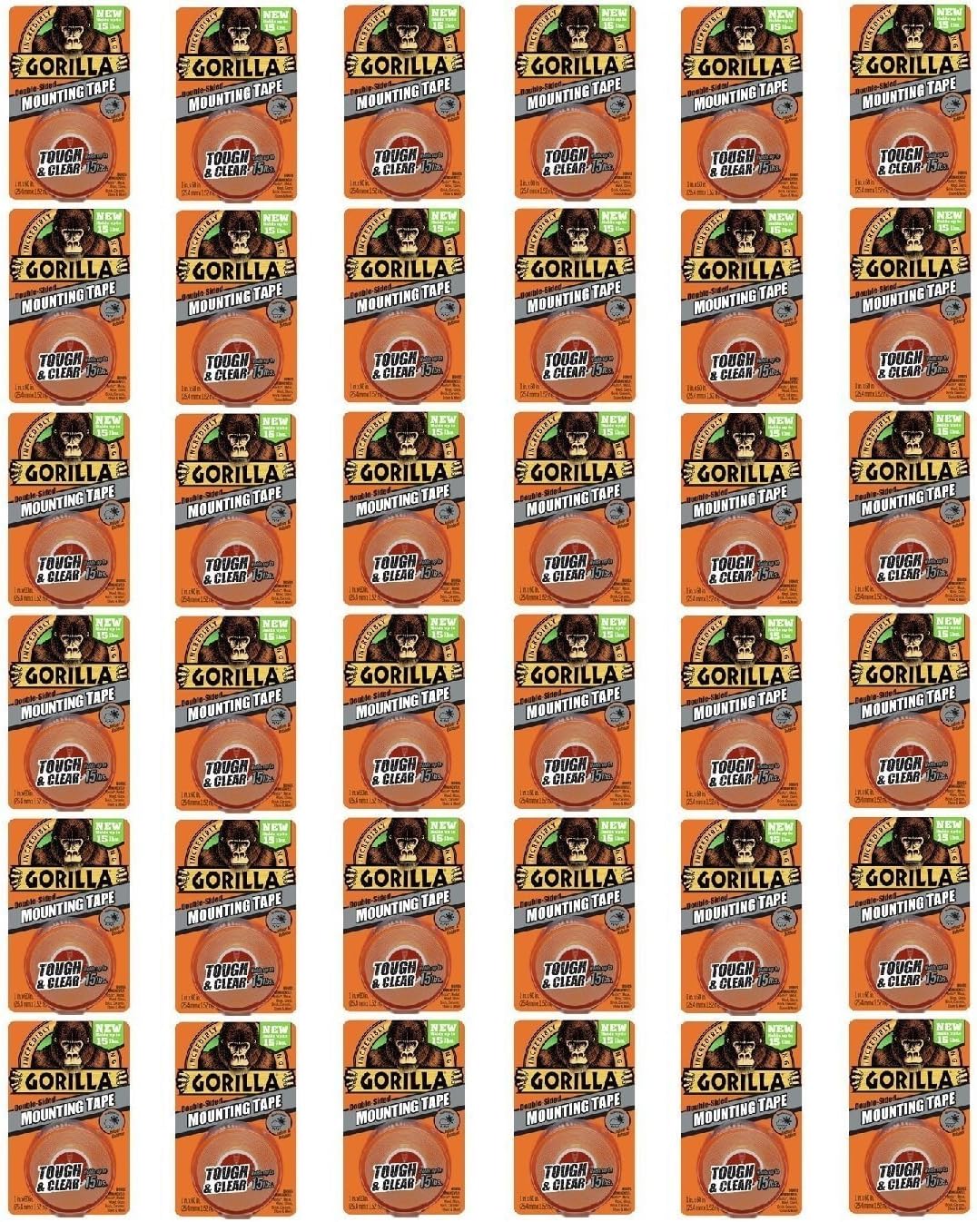 Gorilla 6065001-36 Tough Mounting Tape, Double-Sided, 1" x 60", Clear, (Pack of 36)