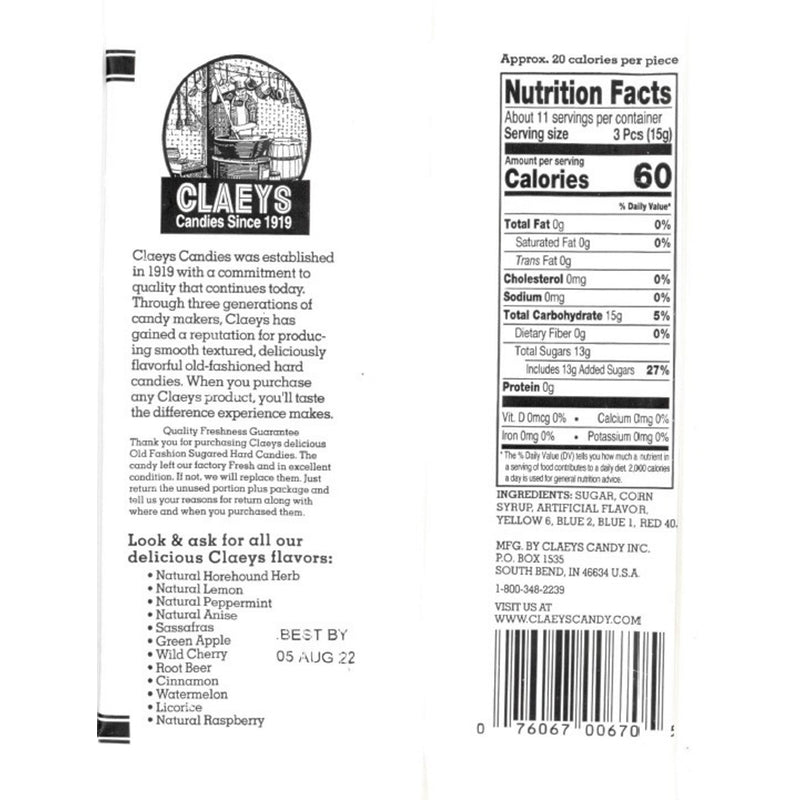 Claeys Old Fashioned Licorice Hard Candy 6 oz