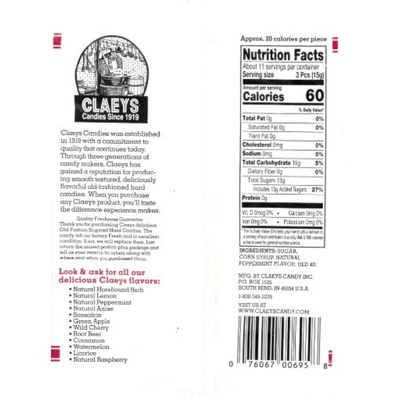 Claeys Old Fashioned Natural Peppermint Hard Candy 6 oz